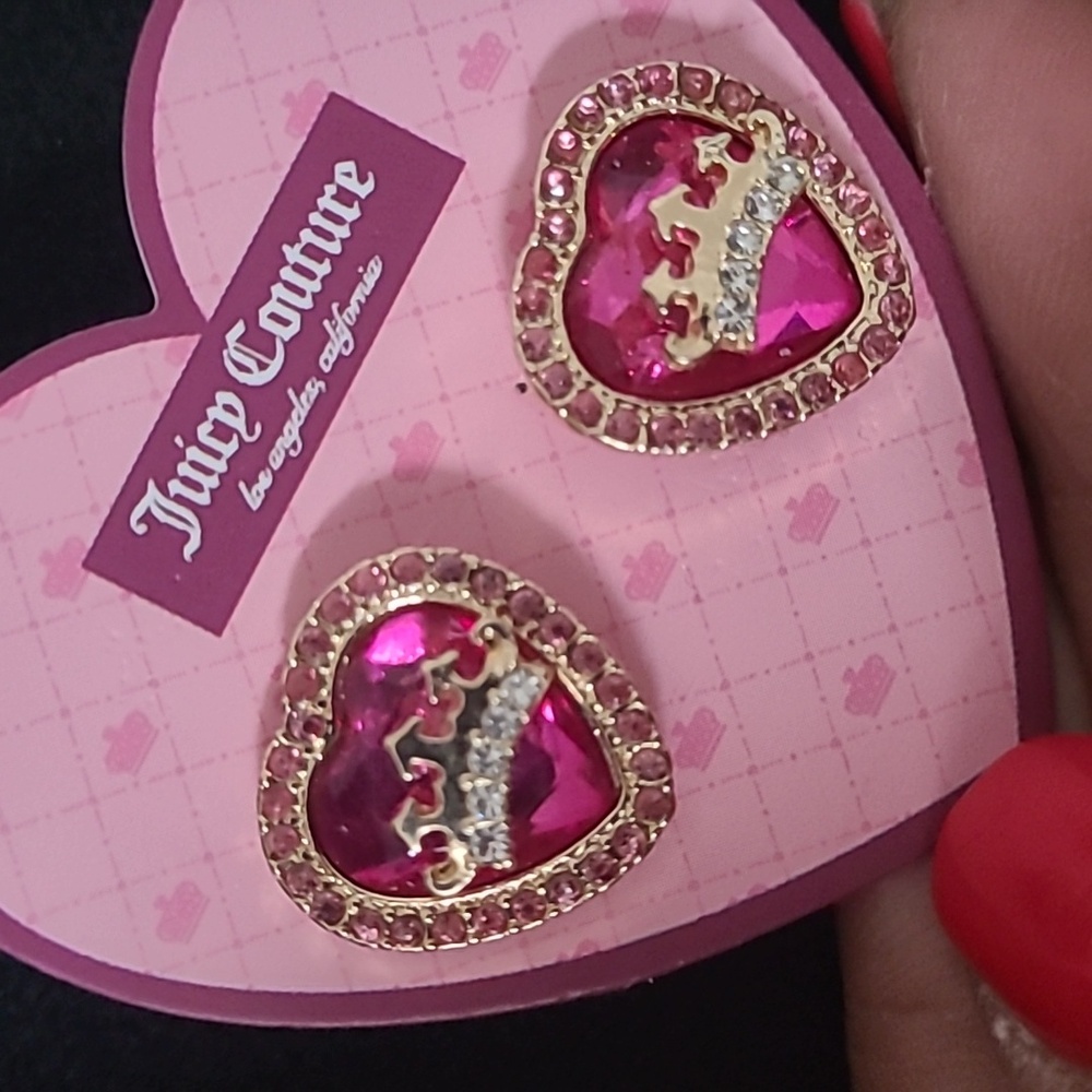 Juicy Couture Gold and Pink Heart Earrings - Picture 2 of 4